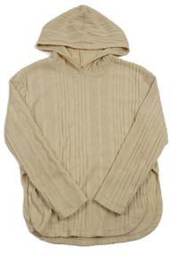 Béžová rebrovaná úpletová mikina s kapucňou