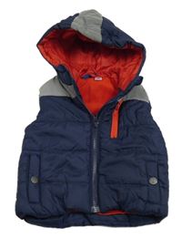 Tmavomodro-strieborná šušťáková zateplená vesta s kapucňou Lupilu