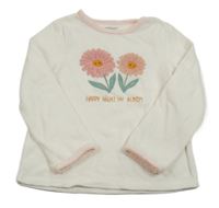 Biela zamatová mikina s kvetmi Vertbaudet