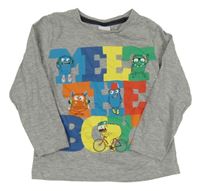 Šedé triko s nápisem a příšerkami C&A