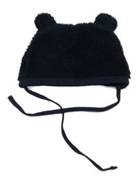 Tmavomodrá plyšová čepice s oušky 