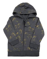 Antracitová prepínaci mikina s jednorožcami a kapucňou George