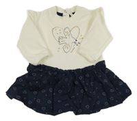 Bílo-tmavomodré šaty s ptáčkem a srdíčky Orchestra 