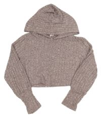 Lila melírovaná rebrovaná crop úpletová mikina s kapucňou Shein