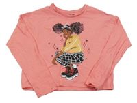 Růžové crop triko s dívkou F&F