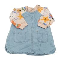 Světlemodro-ružové riflovo/teplákové šaty s obrázkami Next