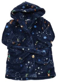 Tmavomodrý plyšový župan s vesmírem a kapucí M&S