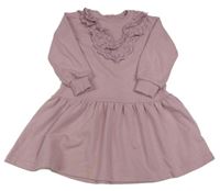 Lila teplákové šaty s volániky s madeirou H&M