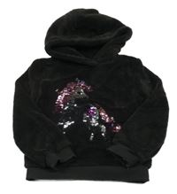 Čierna plyšová mikina s jednorožcem z flitrů a kapucňou Kiki&Koko