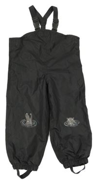 Antracitové šusťákové laclové kalhoty s nosorožci Impidimpi