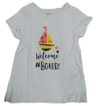 Biele tričko s lodí a nápismi Lupilu