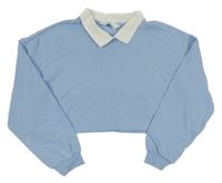 Světlemodro-biela crop mikina s golierikom H&M