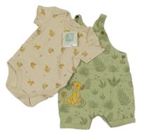 Nové - 2set - Béžové žebrované body + zelené laclové kraťasy s listy - Lví král Tu