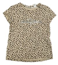 Béžovo-čierne tričko s nápisom a leopardím vzorom H&M