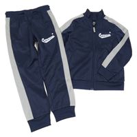 2set - Tmavomodro-šedá propínací sportovní mikina s logem + tepláky Converse