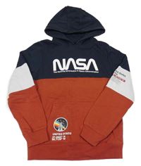 Tmavomodro-rezavo-biela mikina s nápismi a kapucí - NASA C&A