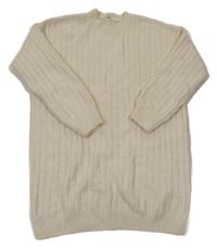 Smotanové rebrované úpletové vlnené šaty H&M