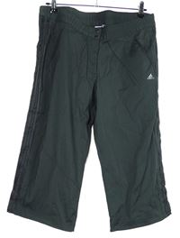 Dámské tmavošedé šusťákové funkční capri kalhoty s pruhy Adidas 