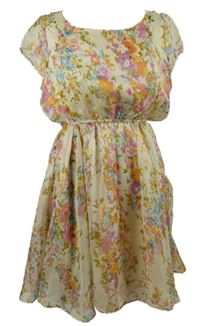 Dámske smetanovo-farebné kvietkovane šifónové šaty zn. Rare London