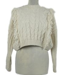 Dámský smetanový vzorovaný crop svetr s třásněmi Primark 