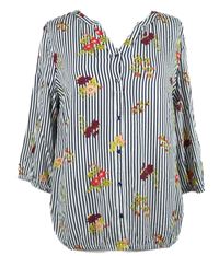 Dámská bílo-tmavomodrá pruhovaná halenka s květy Laura Torelli 