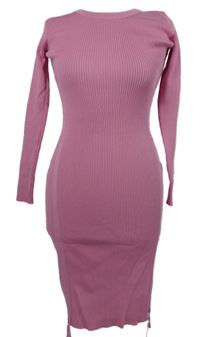 Dámské růžové žebrované pletené šaty 