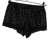 Dámske čierne srdiečkované saténové pyžamové kraťasy s čipkou Censored