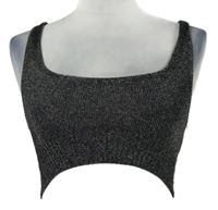 Dámsky čierno-strieborný trblietavý crop top Bershka