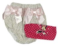 2set- bílé květinové kalhotky na plenku+ růžová čelenka s Minnie