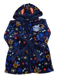 Tmavomodrý chlupatý župan s Paw Patrol a kapucí