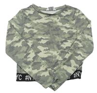 Army žebrované crop trko s nápismi Primark