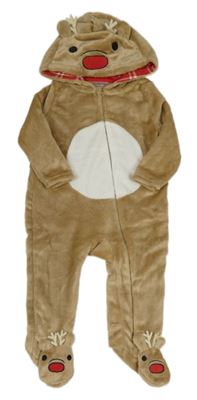 Hnědá chlupatá kombinéza s kapucí- sob so cute