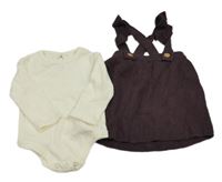 2set- Nové- Lilková pletená sukně s kšandami+ smetanové body George