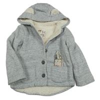 Světlešedá melírovaná zateplená propínací mikina s králíčkem a kapucí Next