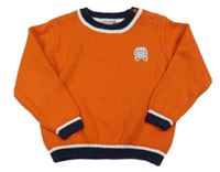 Oranžovo-tmavomodrý sveter s nášivkou