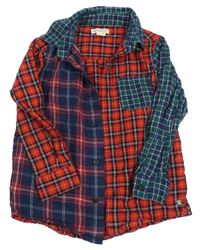 Tmavomodro-červeno-zeleno-černá kostkovaná flanelová košile