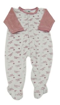 Bielo-ružový zamatový overal s nápismi a srdiečkami Ergee