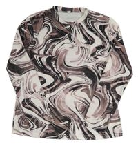 Bielo-hnedo-čierno-ružové tričko Shein