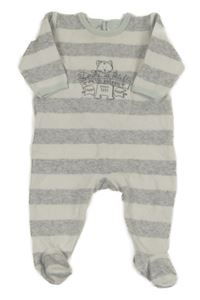 Sivo-biely pruhovaný zamatový overal s mačkou Petit Bateau