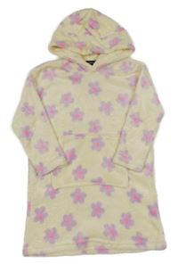 Vanilková chlupatá oversize mikina s kytičkami a kapucí 