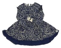 Tmavomodré kvetinové bavlnené šaty Mantaray