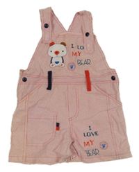 Ružovo-biele pruhované na traké kraťasy s medvedíkom a vyšívanými nápisy