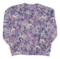 Fialová mikina s kvetinami a jednorožcem Nutmeg