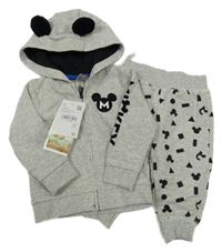 Nové - 2set - Šedé melírované tepláky s Mickey + propínací mikina s kapucí C&A