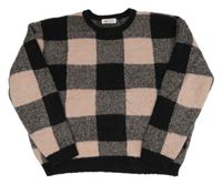 Čierno-fialový kockovaný vlnený sveter H&M