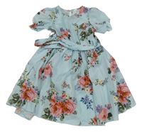 Svetlomodré kvetované šaty so stuhou Shein