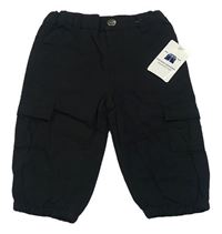 Černé plátěné podšité cuff kalhoty s kapsami 