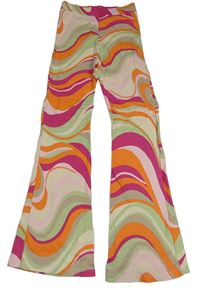 Světle-tmavorůžovo-zelenkavé vzorované flare kalhoty H&M