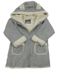 Sivý semišový zateplený kabát s kapucňou Primark