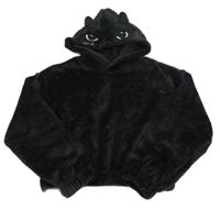 Čierna plyšová crop mikina s kapucí - mačka H&M